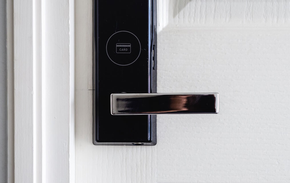 An electronic door lock. 